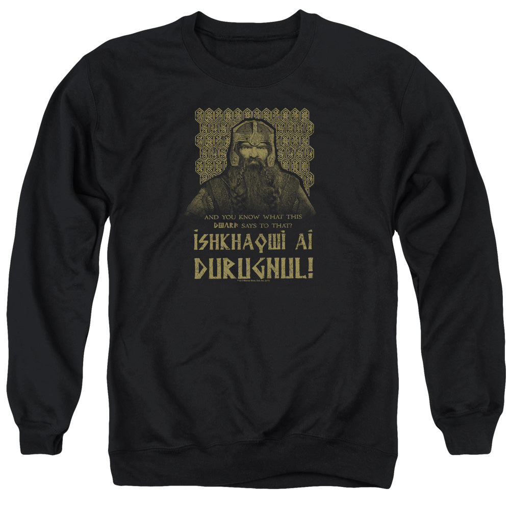 AN OFFCIALLY LICENSED LORD OF THE RINGS ISHKHAQWI DURUGNUL ADULT UNISEX CREWNECK SWEATSHIRT BLACK