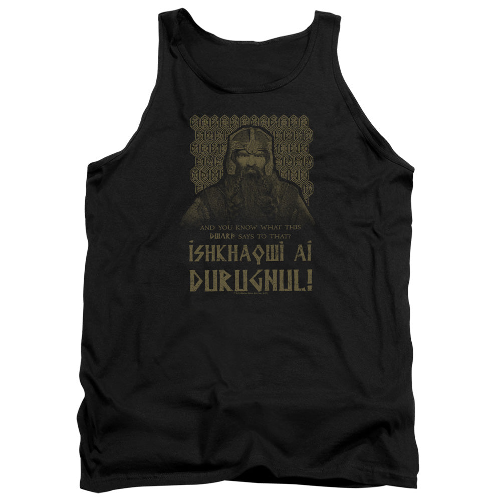 AN OFFCIALLY LICENSED LORD OF THE RINGS ISHKHAQWI DURUGNUL ADULT UNISEX TANK TOP BLACK