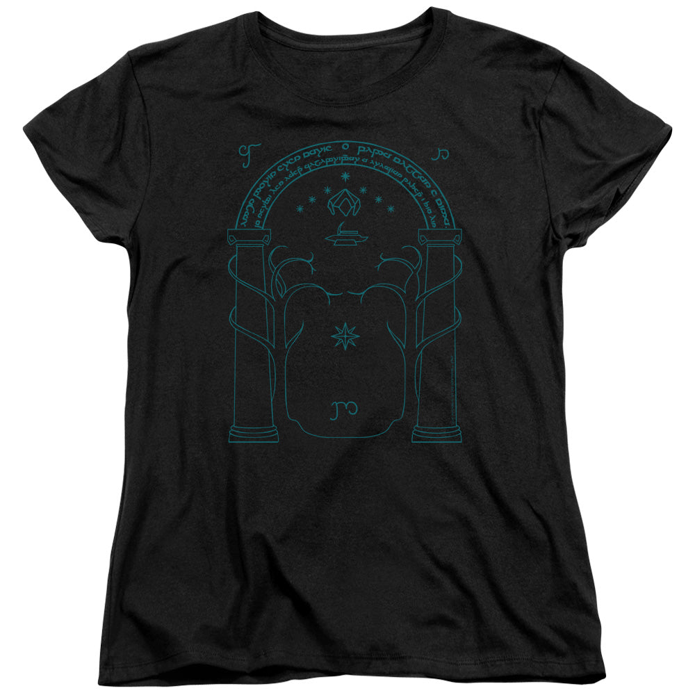 AN OFFCIALLY LICENSED LORD OF THE RINGS DOORS OF DURIN WOMEN'S REGULAR FIT T-SHIRT BLACK
