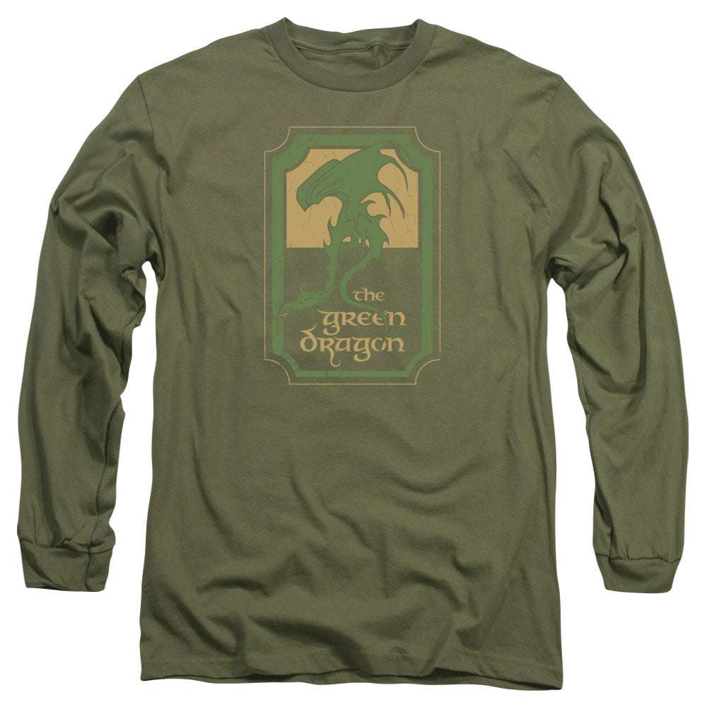 AN OFFCIALLY LICENSED LORD OF THE RINGS GREEN DRAGON TAVERN MEN'S LONG SLEEVE T-SHIRT MILITARY GREEN