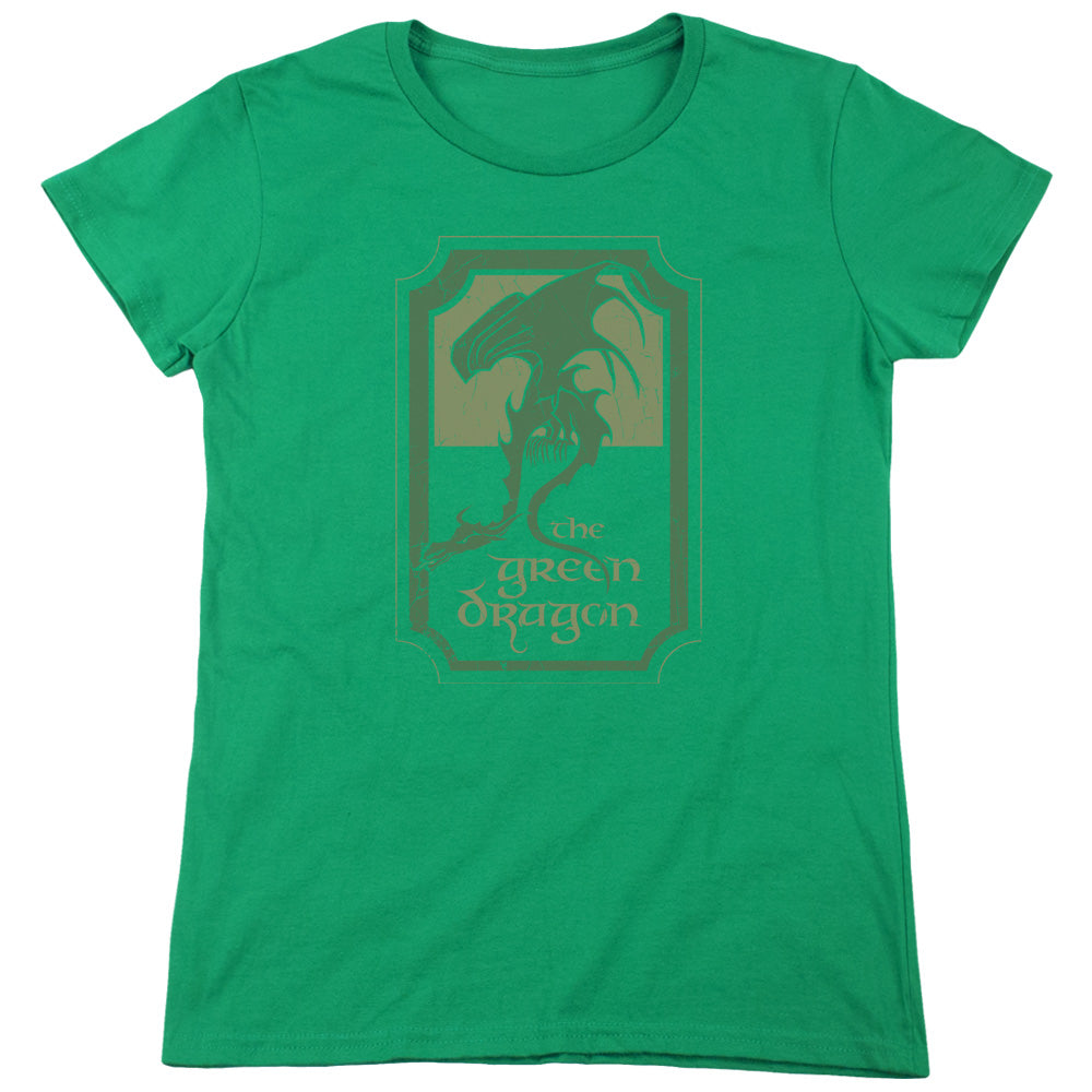 AN OFFCIALLY LICENSED LORD OF THE RINGS GREEN DRAGON TAVERN WOMEN'S REGULAR FIT T-SHIRT BLACK