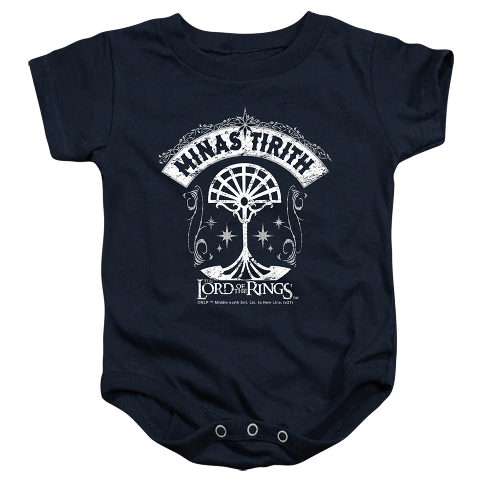 AN OFFCIALLY LICENSED LORD OF THE RINGS MINAS TIRITH BABY BODYSUIT NAVY