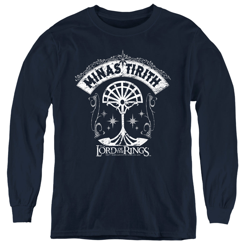 AN OFFCIALLY LICENSED LORD OF THE RINGS MINAS TIRITH YOUTH LONG SLEEVE T-SHIRT NAVY
