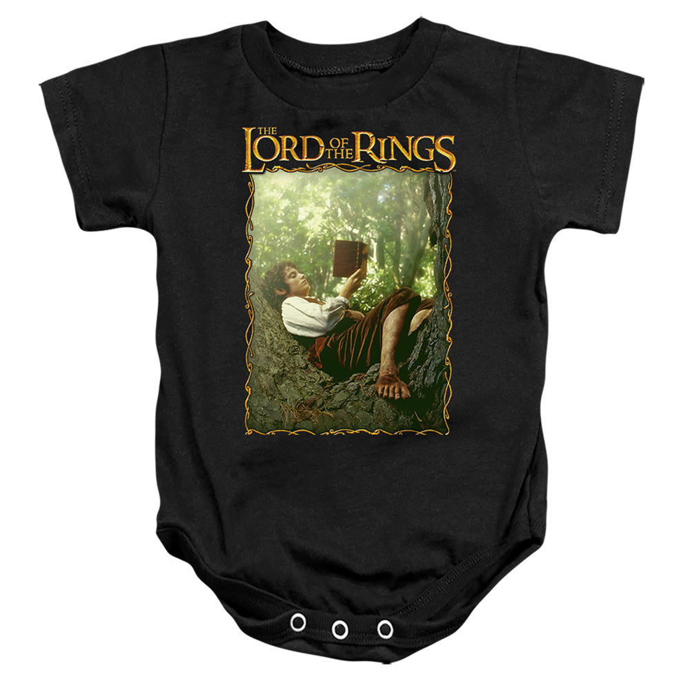 AN OFFCIALLY LICENSED LORD OF THE RINGS READER FRODO BABY BODYSUIT BLACK