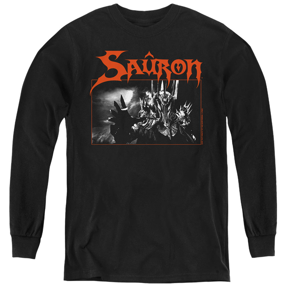 AN OFFCIALLY LICENSED LORD OF THE RINGS SAURON YOUTH LONG SLEEVE T-SHIRT BLACK