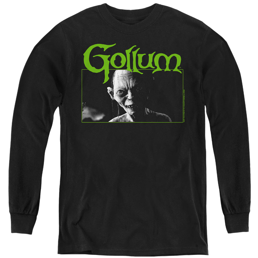 AN OFFCIALLY LICENSED LORD OF THE RINGS GOLLUM YOUTH LONG SLEEVE T-SHIRT BLACK