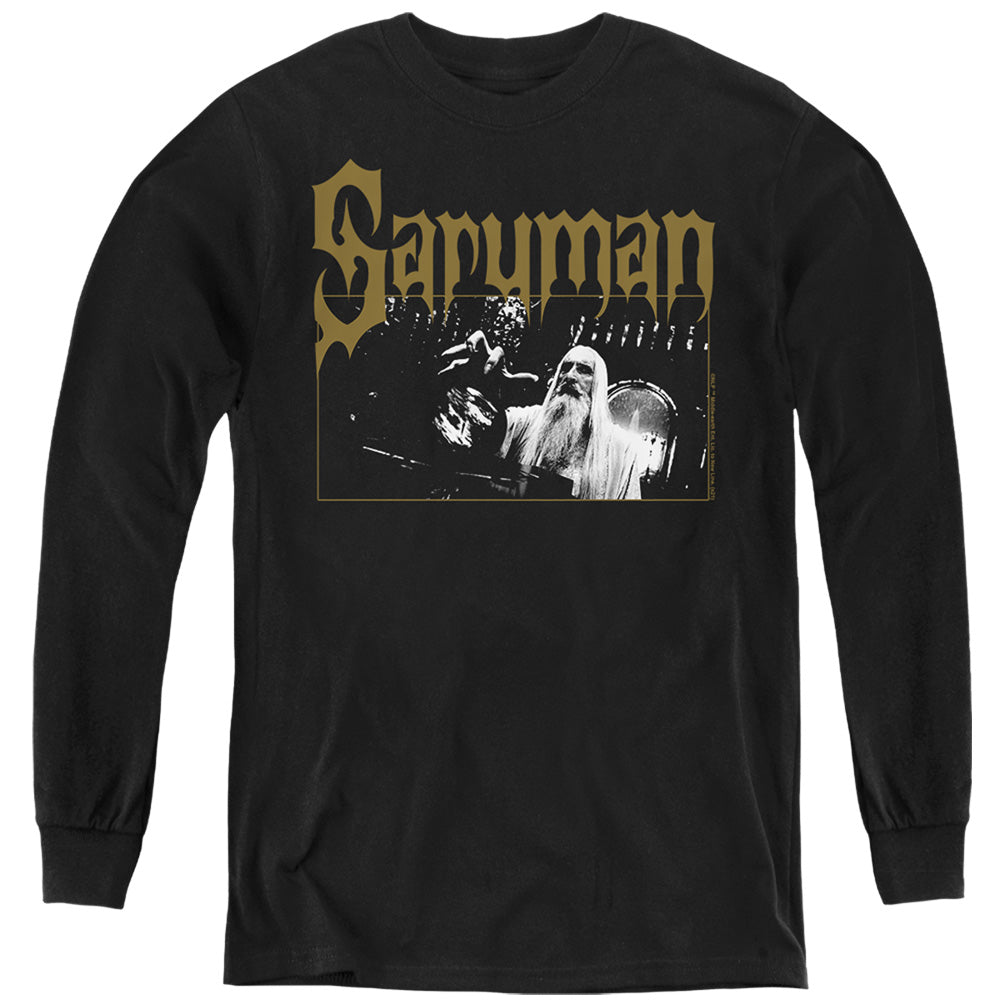 AN OFFCIALLY LICENSED LORD OF THE RINGS SARUMAN YOUTH LONG SLEEVE T-SHIRT BLACK