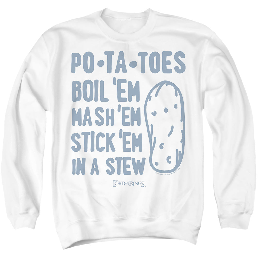 AN OFFCIALLY LICENSED LORD OF THE RINGS THE TATERS ADULT UNISEX CREWNECK SWEATSHIRT WHITE