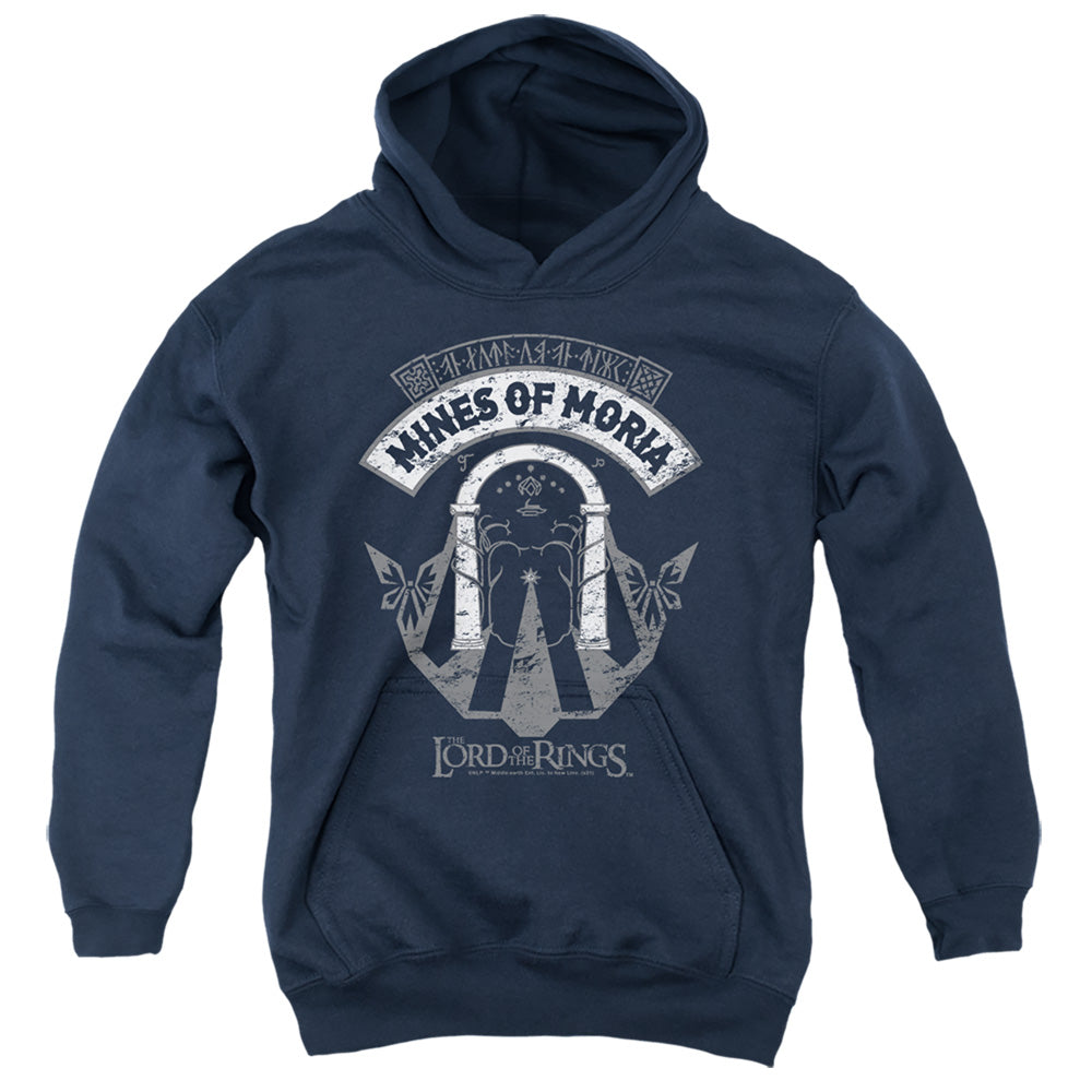 AN OFFCIALLY LICENSED LORD OF THE RINGS MINES OF MORIA YOUTH HOODIE NAVY