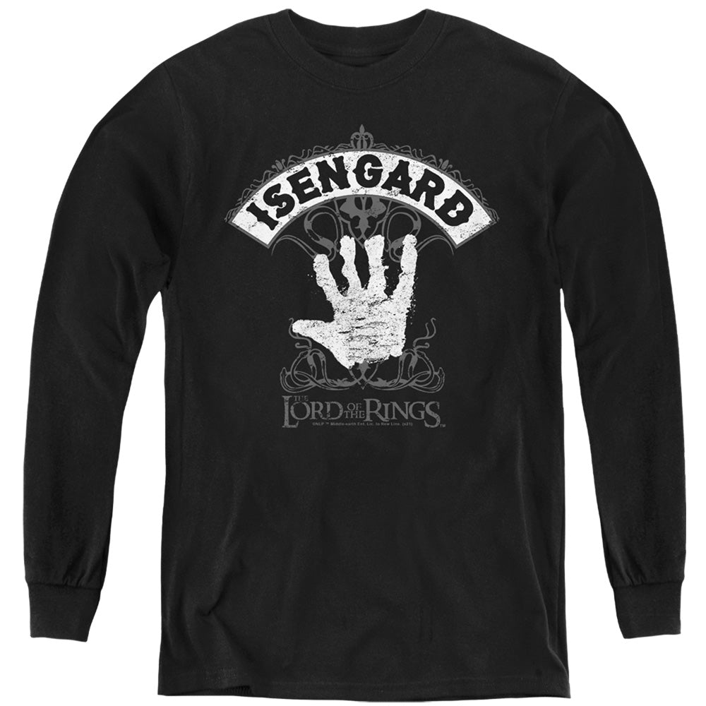 AN OFFCIALLY LICENSED LORD OF THE RINGS ISENGARD YOUTH LONG SLEEVE T-SHIRT BLACK