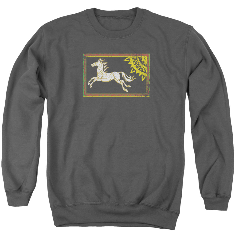 AN OFFCIALLY LICENSED LOR ROHAN BANNER ADULT UNISEX CREWNECK SWEATSHIRT CHARCOAL