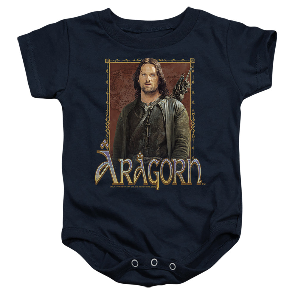 AN OFFCIALLY LICENSED LORD OF THE RINGS ARAGORN BABY BODYSUIT NAVY