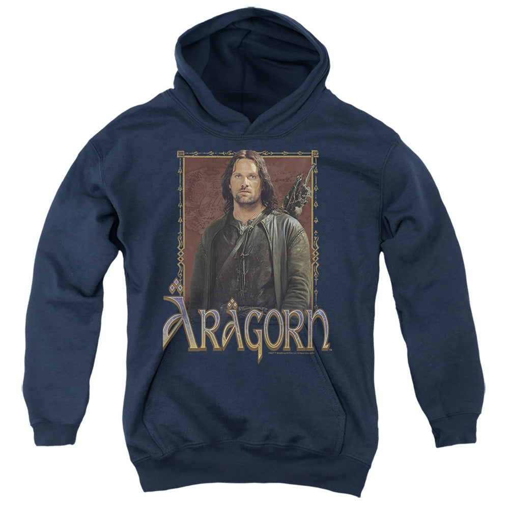 AN OFFCIALLY LICENSED LORD OF THE RINGS ARAGORN YOUTH HOODIE NAVY