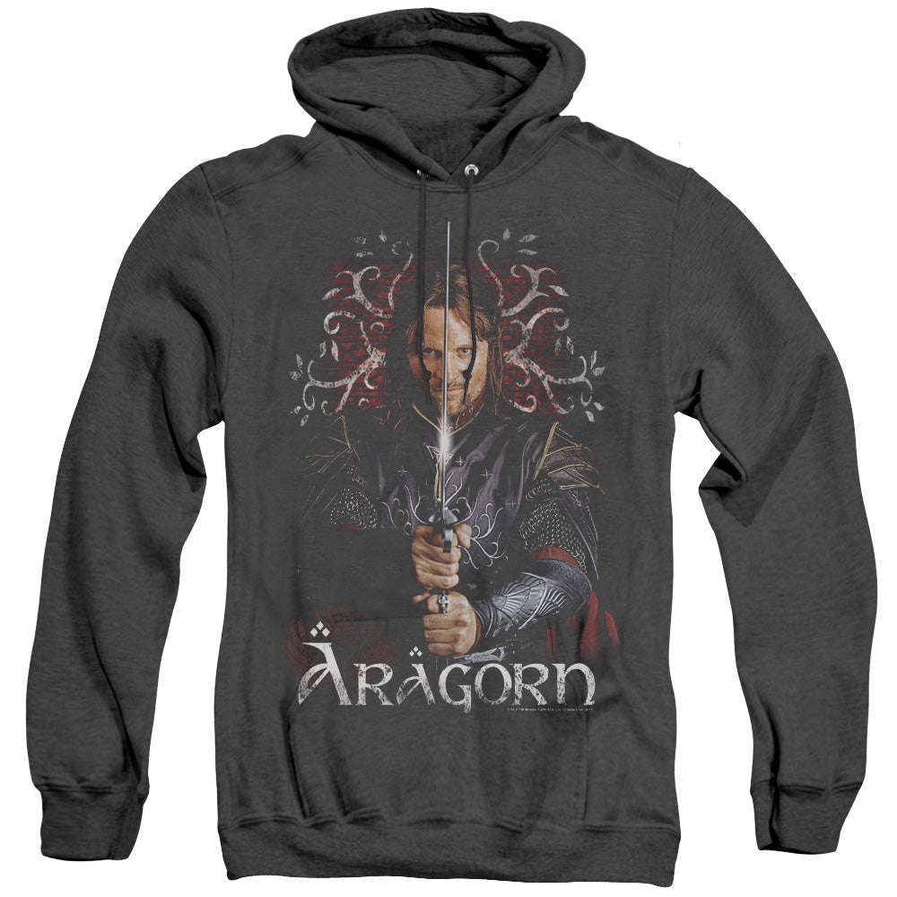 AN OFFCIALLY LICENSED LOR ARAGORN ADULT UNISEX HEATHER PULLOVER HOODIE BLACK