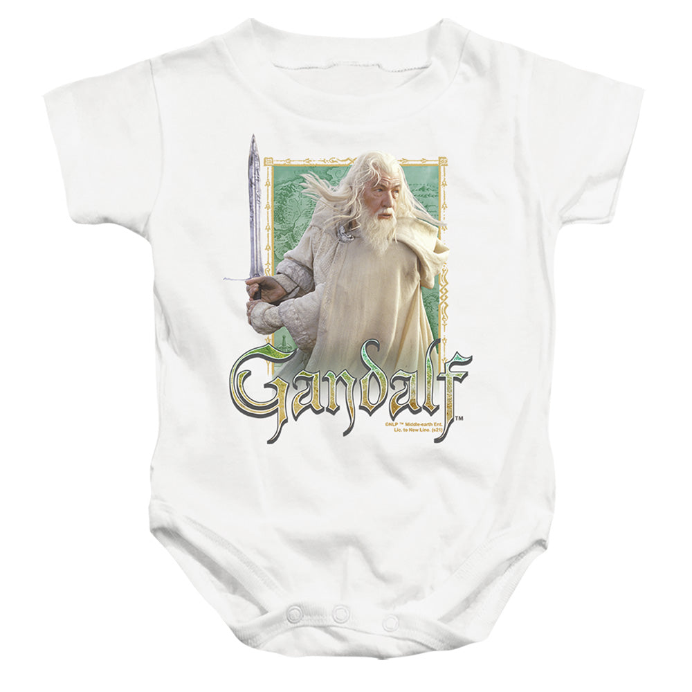 AN OFFCIALLY LICENSED LORD OF THE RINGS GANDALF BABY BODYSUIT WHITE