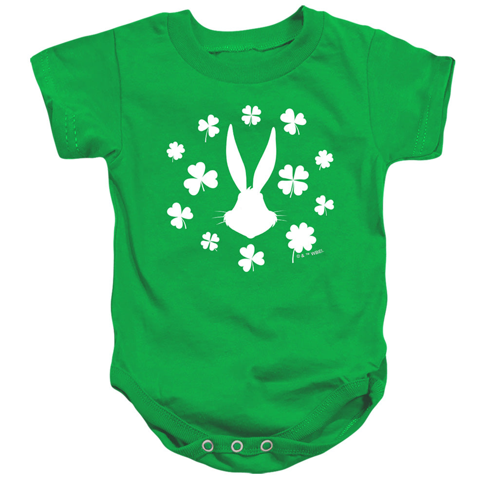 AN OFFCIALLY LICENSED LOONEY TUNES BUGS BUNNY ST. PATRICK'S CLOVER SILHOUETTE BABY BODYSUIT KELLY GREEN