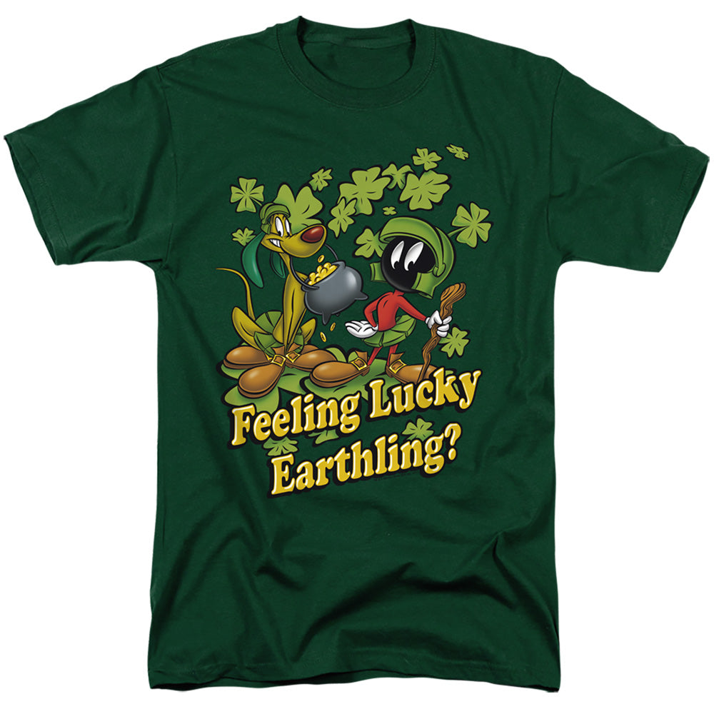 AN OFFCIALLY LICENSED LOONEY TUNES FEELING LUCKY MEN'S REGULAR FIT T-SHIRT HUNTER GREEN