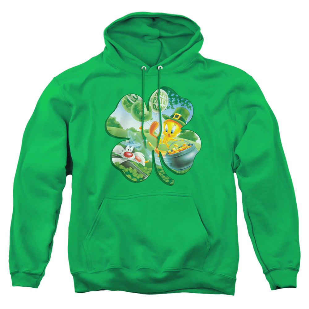 AN OFFCIALLY LICENSED LOONEY TUNES TWEETY SHAMROCK ADULT UNISEX PULLOVER HOODIE KELLY GREEN