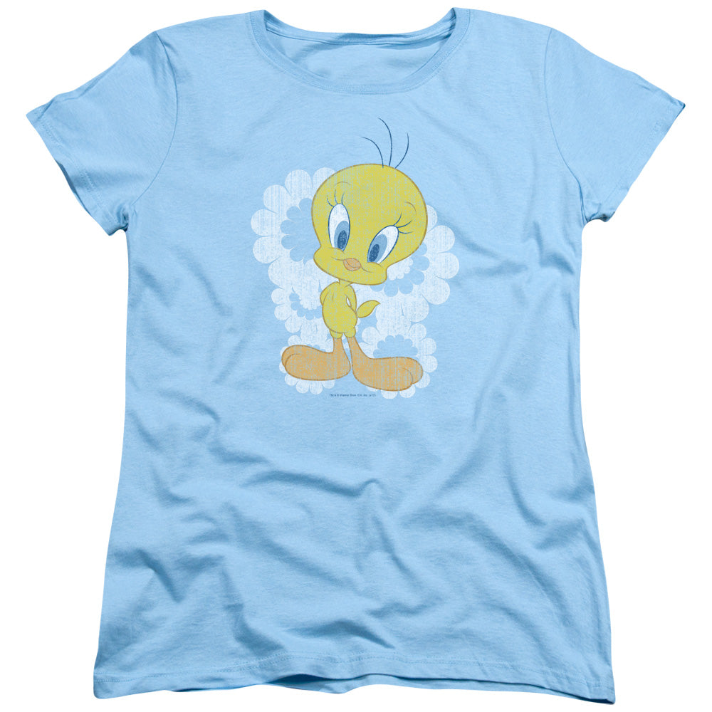 AN OFFCIALLY LICENSED LOONEY TUNES RETRO TWEETY WOMEN'S REGULAR FIT T-SHIRT LIGHT BLUE