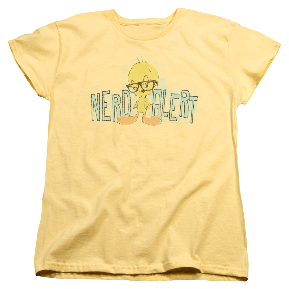 AN OFFCIALLY LICENSED LOONEY TUNES NERD ALERT WOMEN'S REGULAR FIT T-SHIRT BANANA