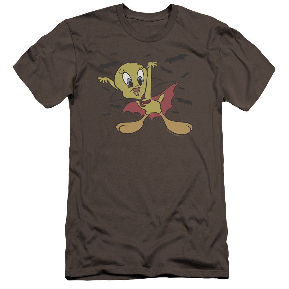 AN OFFCIALLY LICENSED LOONEY TUNES VAMPIRE TWEETY MEN'S PREMIUM SLIM FIT T-SHIRT CHARCOAL