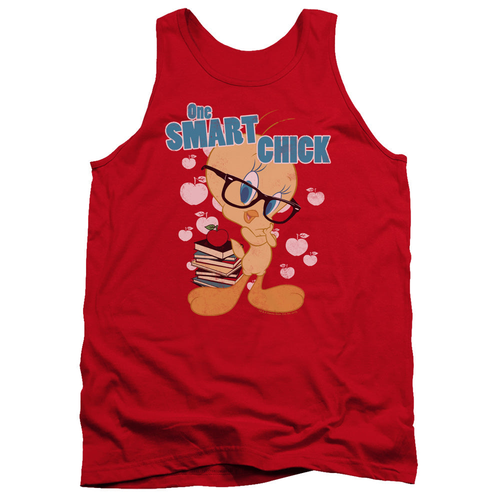 AN OFFCIALLY LICENSED LOONEY TUNES ONE SMART CHICK ADULT UNISEX TANK TOP RED