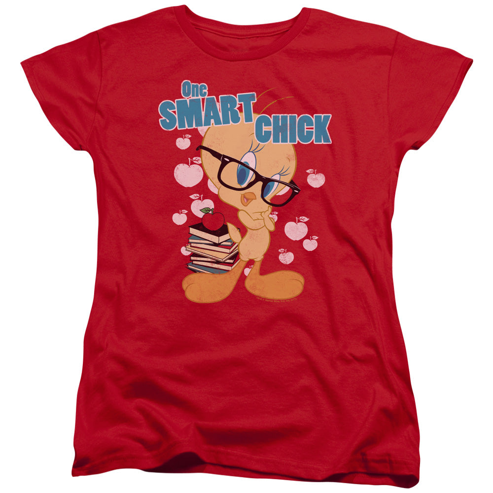 AN OFFCIALLY LICENSED LOONEY TUNES ONE SMART CHICK WOMEN'S REGULAR FIT T-SHIRT RED