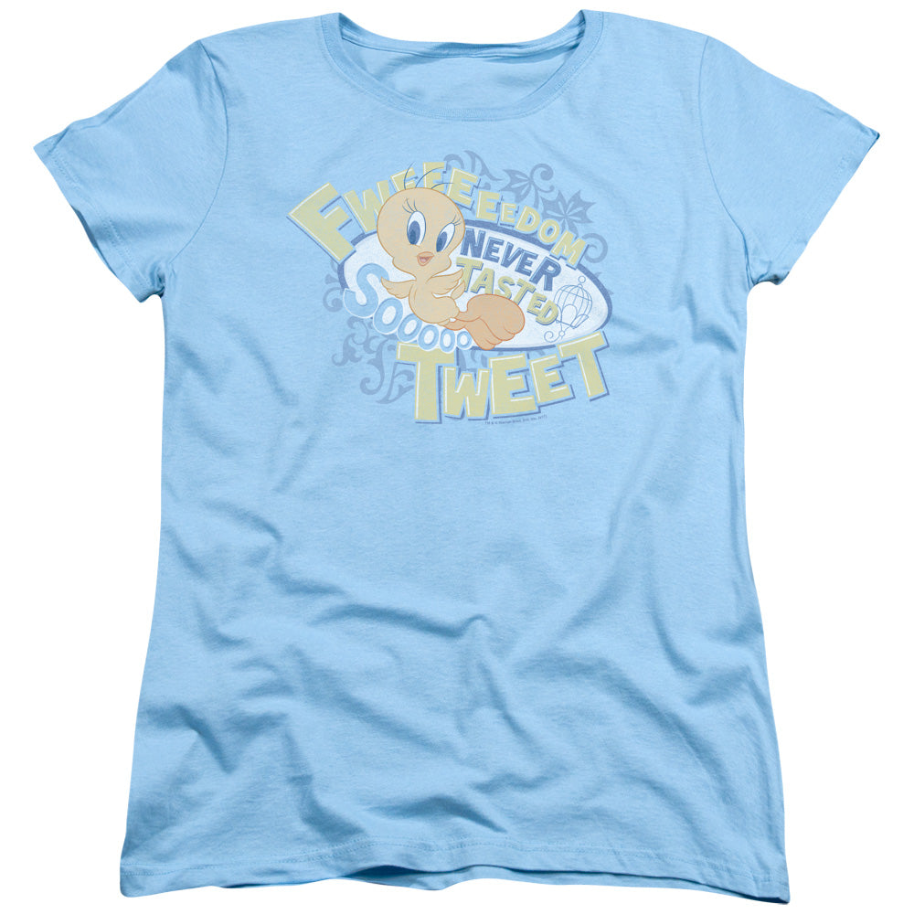 AN OFFCIALLY LICENSED LOONEY TUNES FWEEDOM WOMEN'S REGULAR FIT T-SHIRT LIGHT BLUE