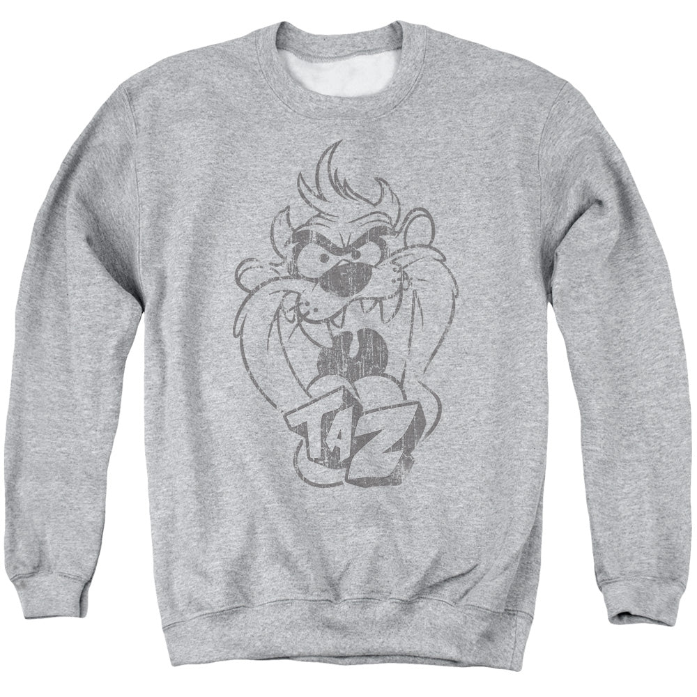 AN OFFCIALLY LICENSED LOONEY TUNES FADED TAZ ADULT UNISEX CREWNECK SWEATSHIRT ATHLETIC HEATHER