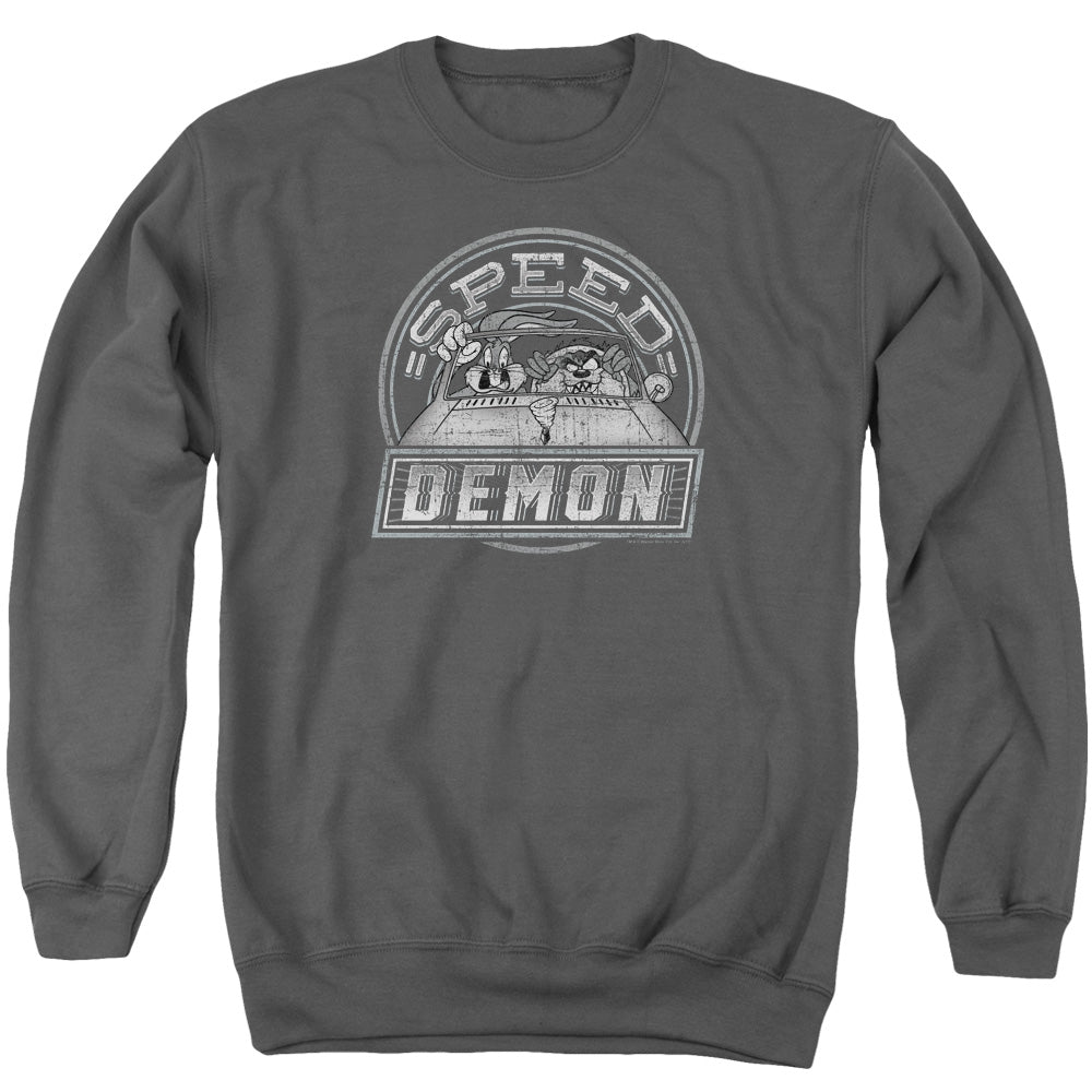 AN OFFCIALLY LICENSED LOONEY TUNES SPEED DEMON ADULT UNISEX CREWNECK SWEATSHIRT CHARCOAL