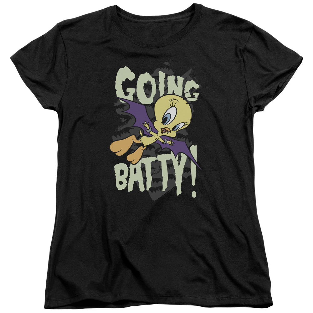 AN OFFCIALLY LICENSED LOONEY TUNES GOING BATTY WOMEN'S REGULAR FIT T-SHIRT BLACK