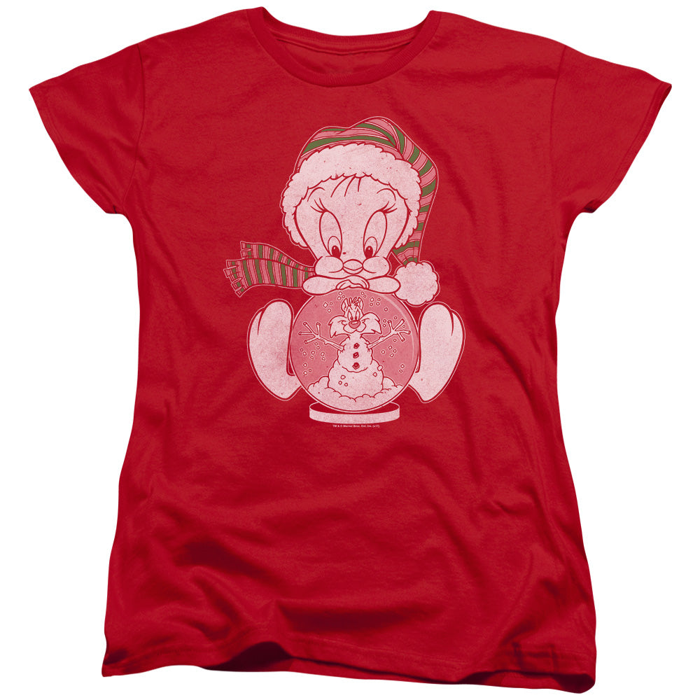 AN OFFCIALLY LICENSED LOONEY TUNES TWEEY GLOBE WOMEN'S REGULAR FIT T-SHIRT RED