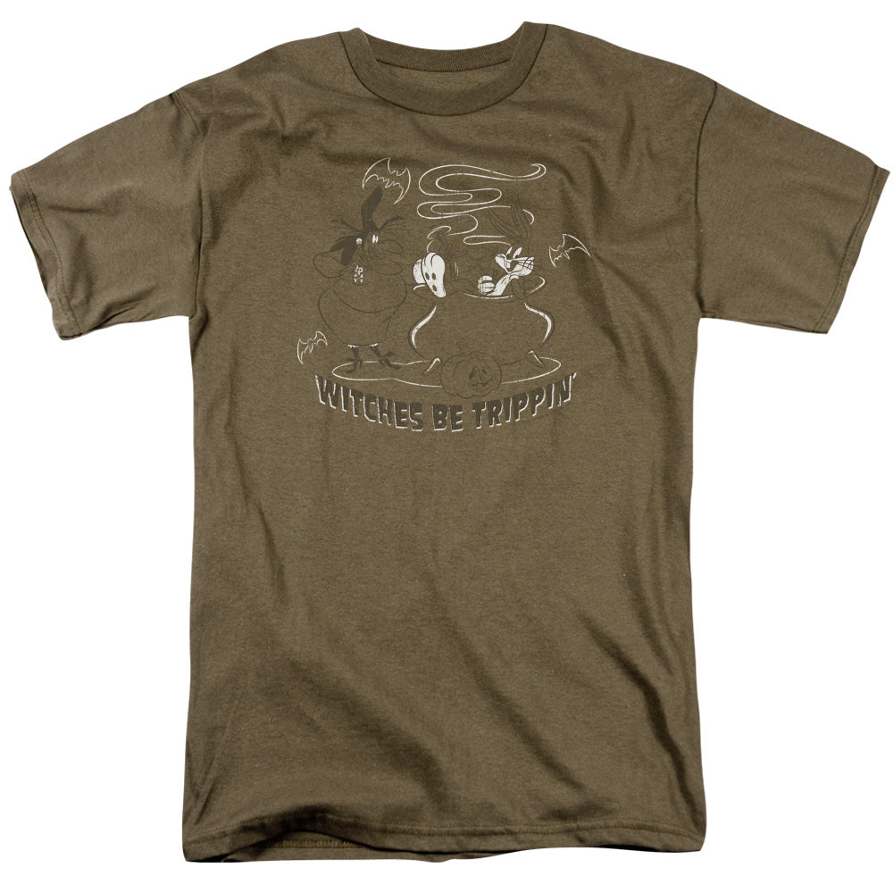 AN OFFCIALLY LICENSED LOONEY TUNES WITCHES MEN'S REGULAR FIT T-SHIRT SAFARI GREEN