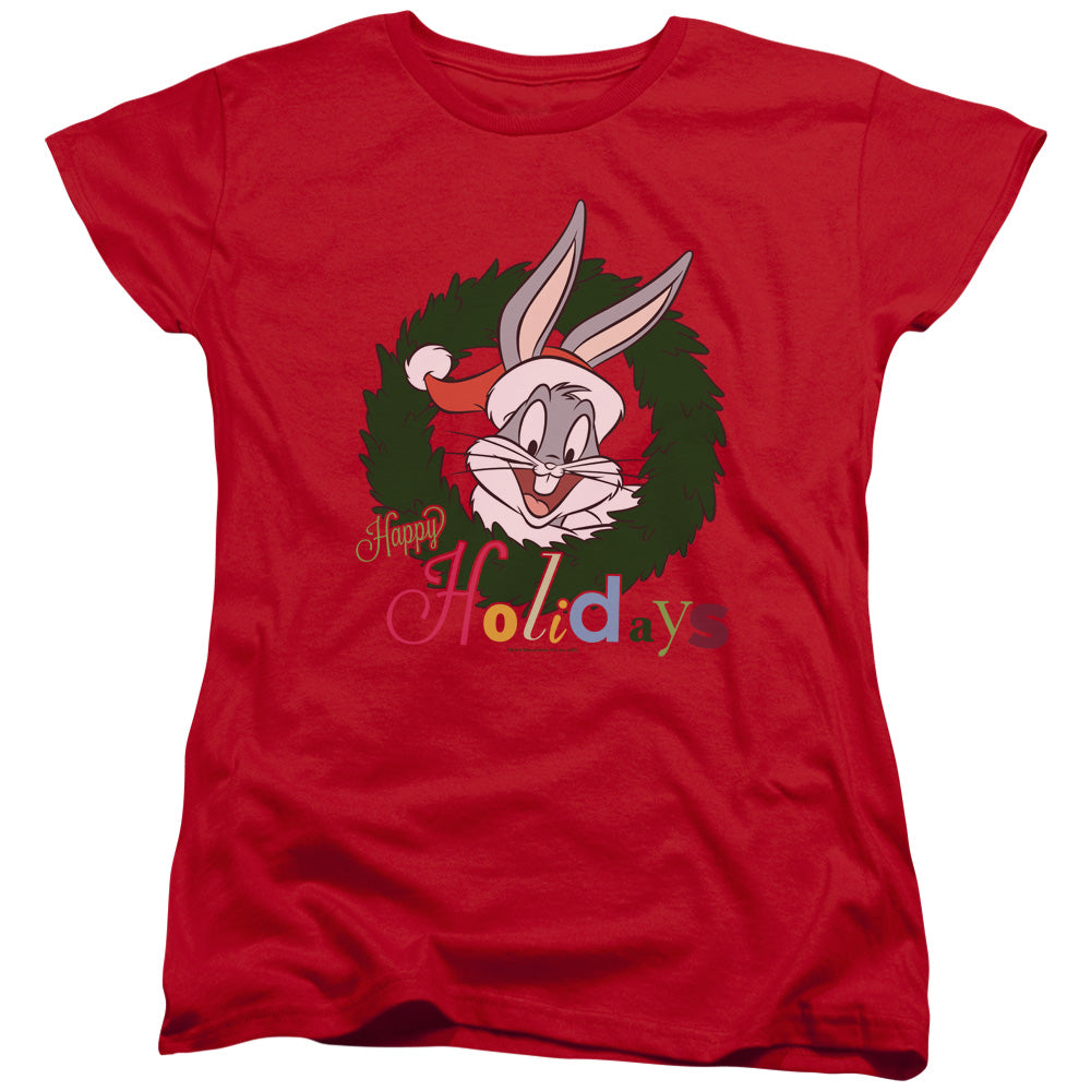 AN OFFCIALLY LICENSED LOONEY TUNES HOLIDAY BUNNY WOMEN'S REGULAR FIT T-SHIRT RED