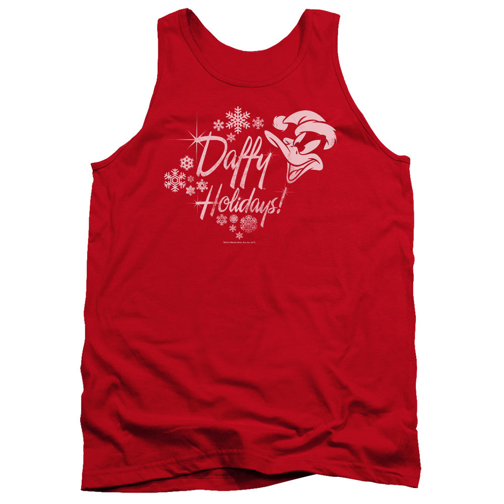 AN OFFCIALLY LICENSED LOONEY TUNES DAFFY HOLIDAYS ADULT UNISEX TANK TOP RED
