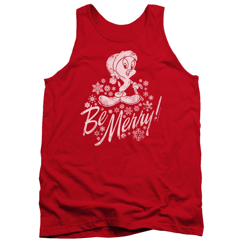 AN OFFCIALLY LICENSED LOONEY TUNES MERRY TWEETY ADULT UNISEX TANK TOP RED