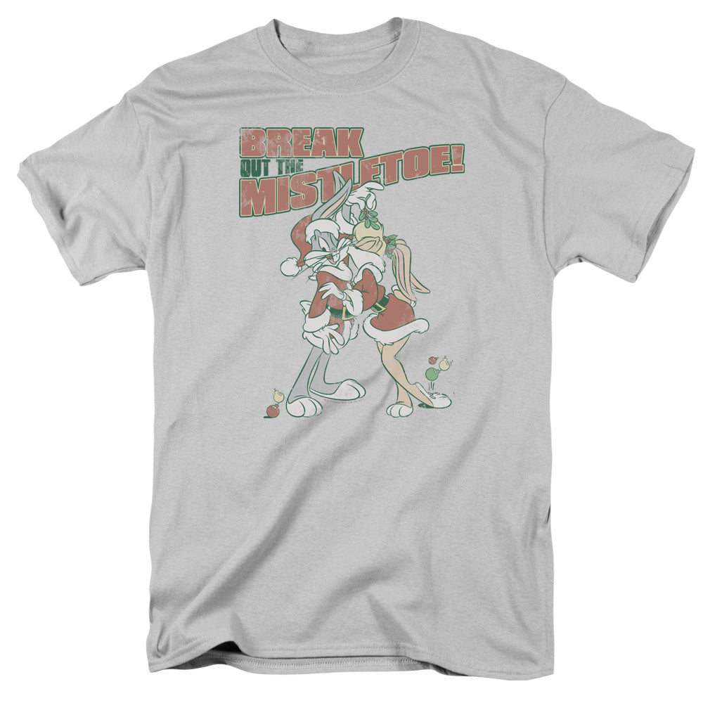 AN OFFCIALLY LICENSED LOONEY TUNES MISTLETOE MEN'S REGULAR FIT T-SHIRT SILVER