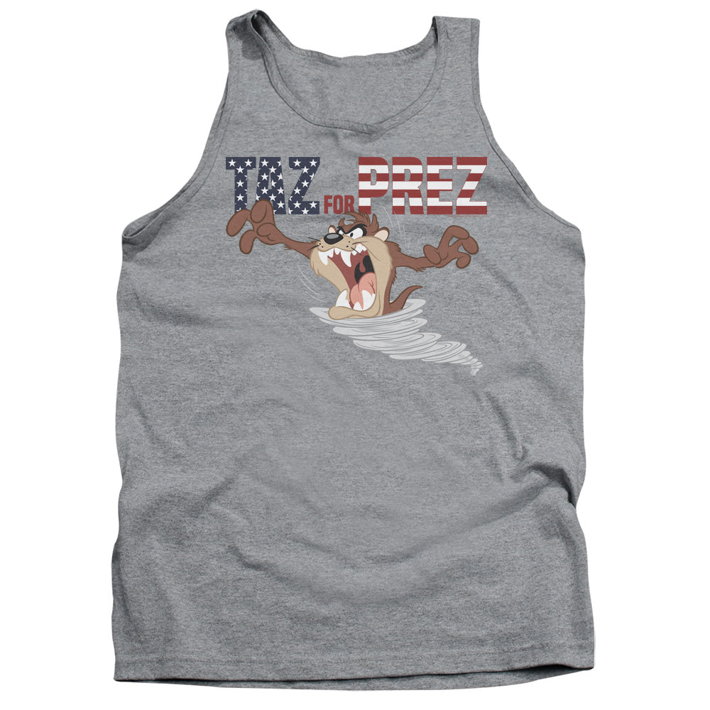 AN OFFCIALLY LICENSED LOONEY TUNES TAZ FOR PREZ 3 ADULT UNISEX TANK TOP ATHLETIC HEATHER