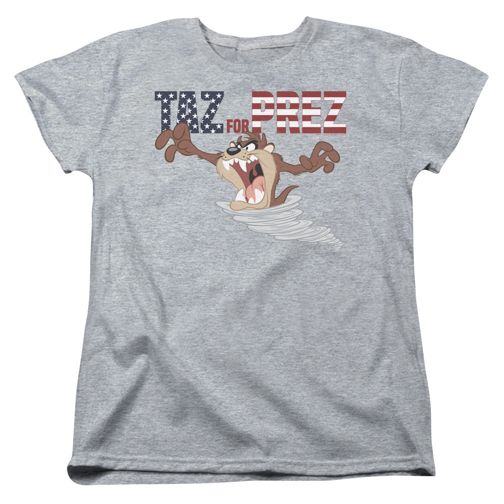 AN OFFCIALLY LICENSED LOONEY TUNES TAZ FOR PREZ 3 WOMEN'S REGULAR FIT T-SHIRT ATHLETIC HEATHER