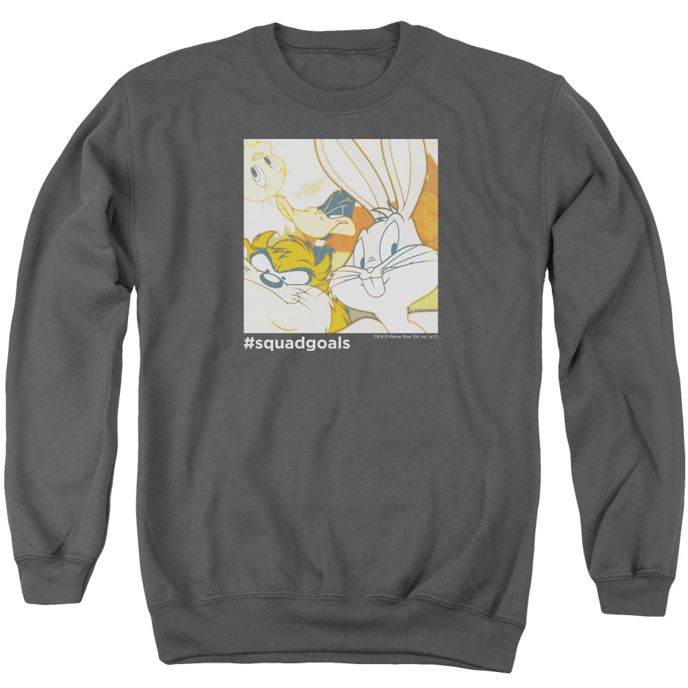 AN OFFCIALLY LICENSED LOONEY TUNES SQUAD GOALS ADULT UNISEX CREWNECK SWEATSHIRT CHARCOAL
