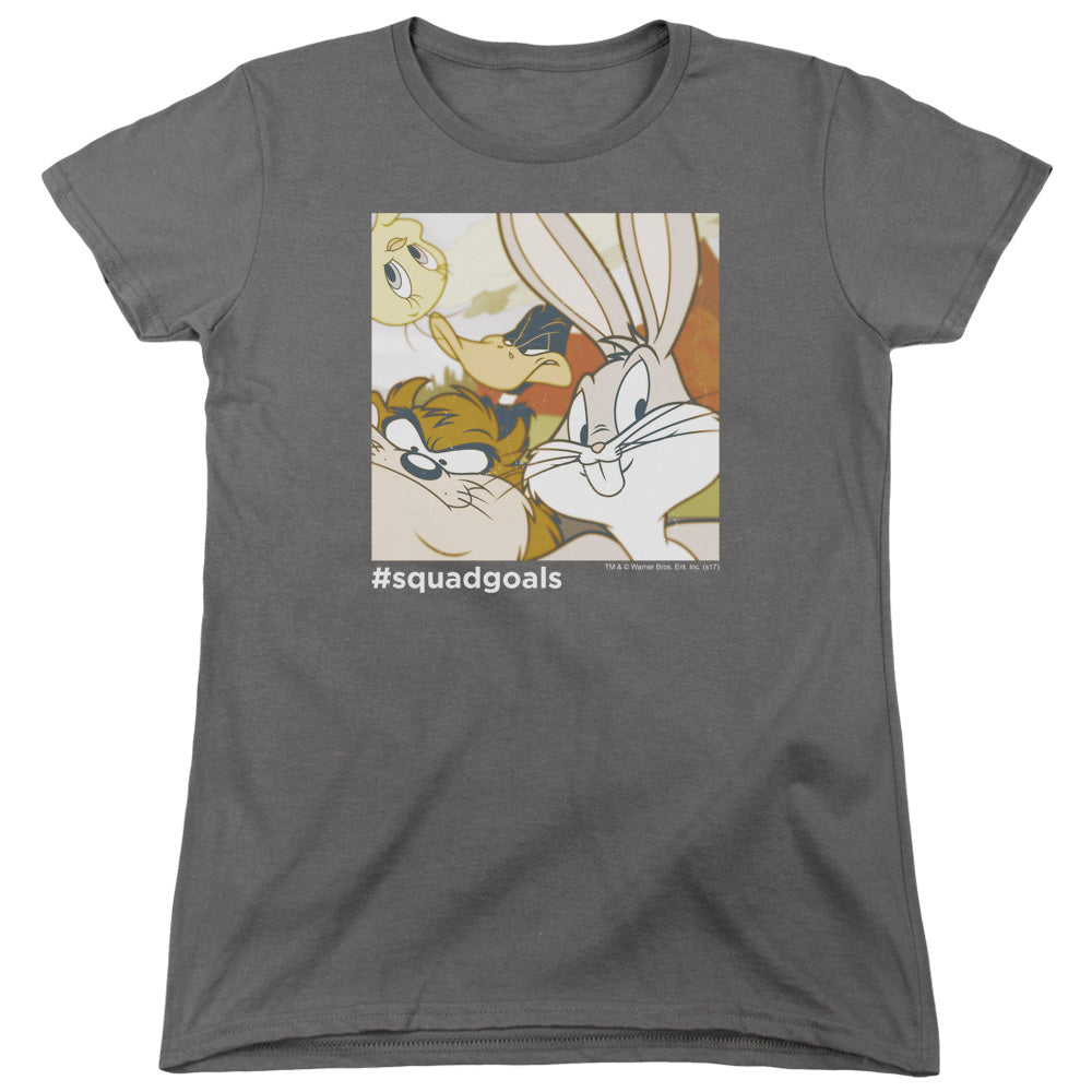 AN OFFCIALLY LICENSED LOONEY TUNES SQUAD GOALS WOMEN'S REGULAR FIT T-SHIRT CHARCOAL