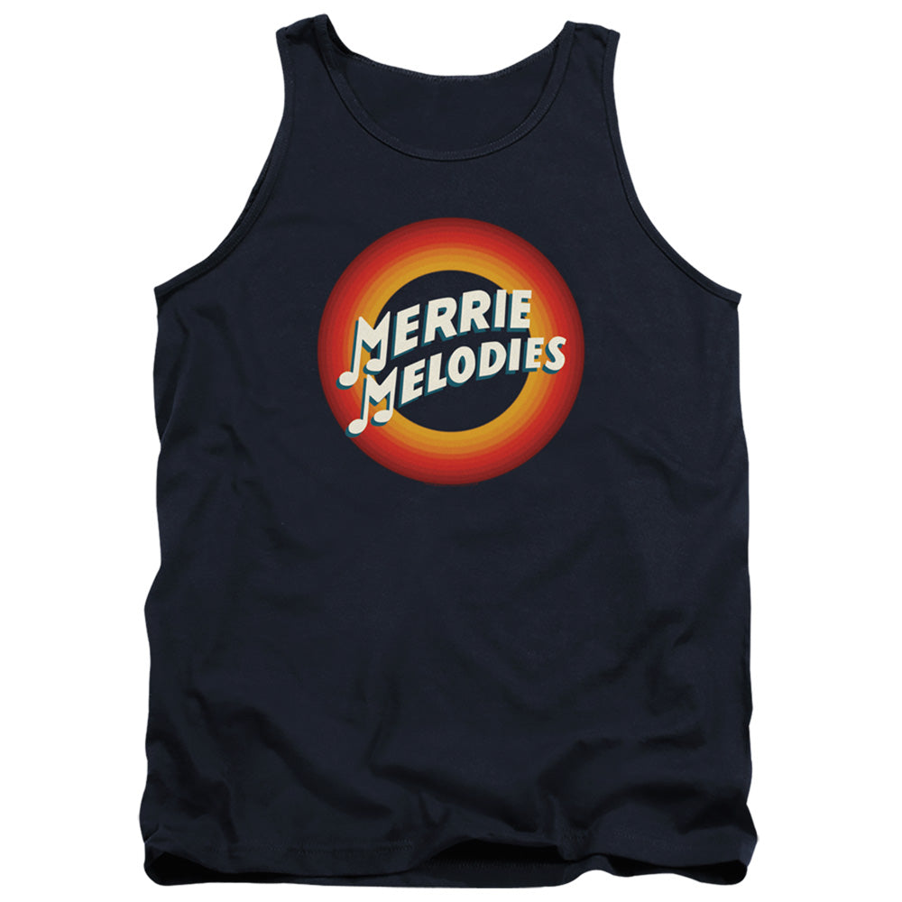 AN OFFCIALLY LICENSED LOONEY TUNES MERRIE LOGO ADULT UNISEX TANK TOP NAVY