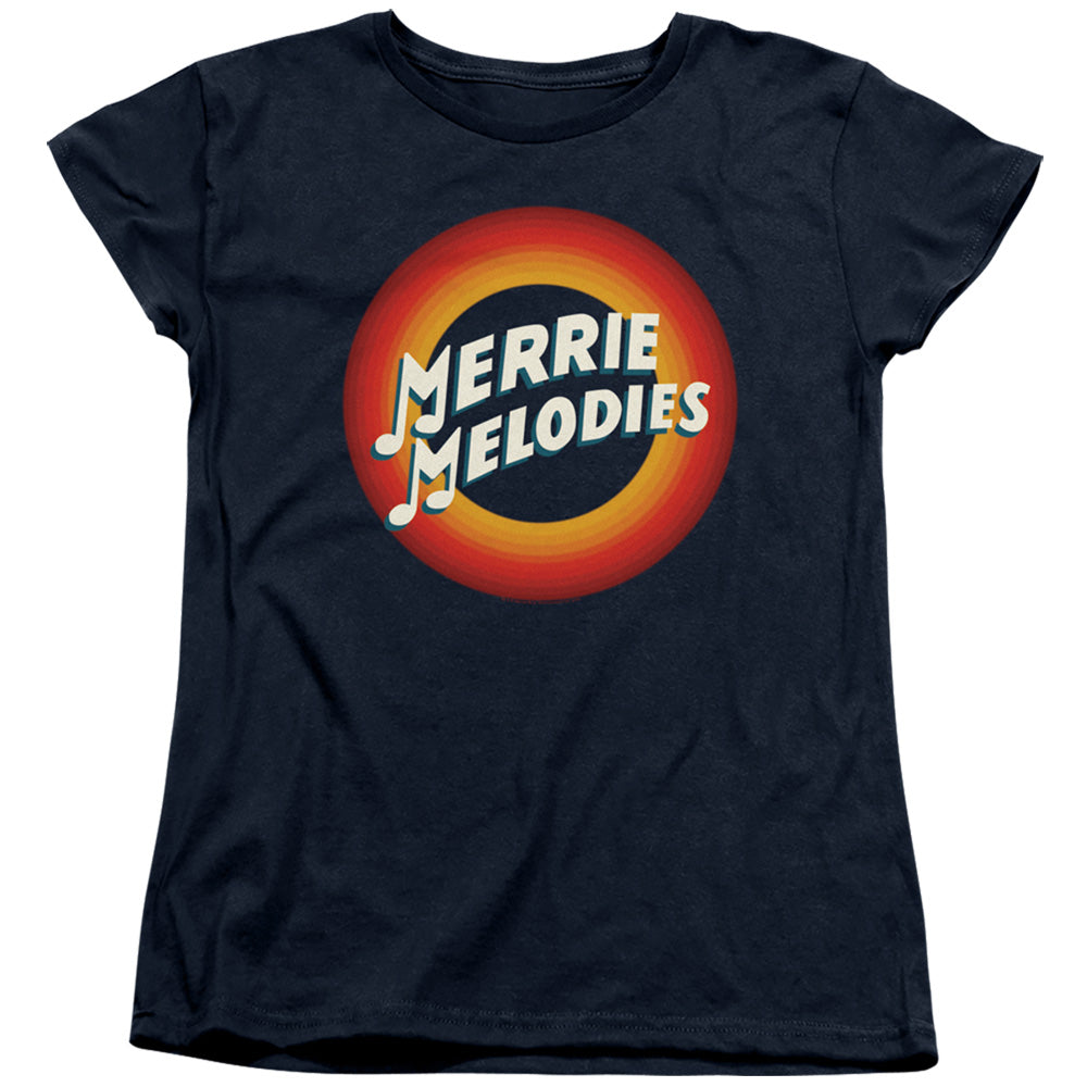 AN OFFCIALLY LICENSED LOONEY TUNES MERRIE LOGO WOMEN'S REGULAR FIT T-SHIRT NAVY
