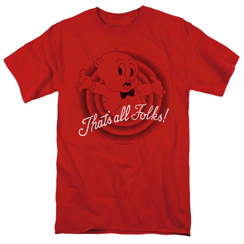 AN OFFCIALLY LICENSED LOONEY TUNES THATS ALL FOLKS MEN'S REGULAR FIT T-SHIRT RED