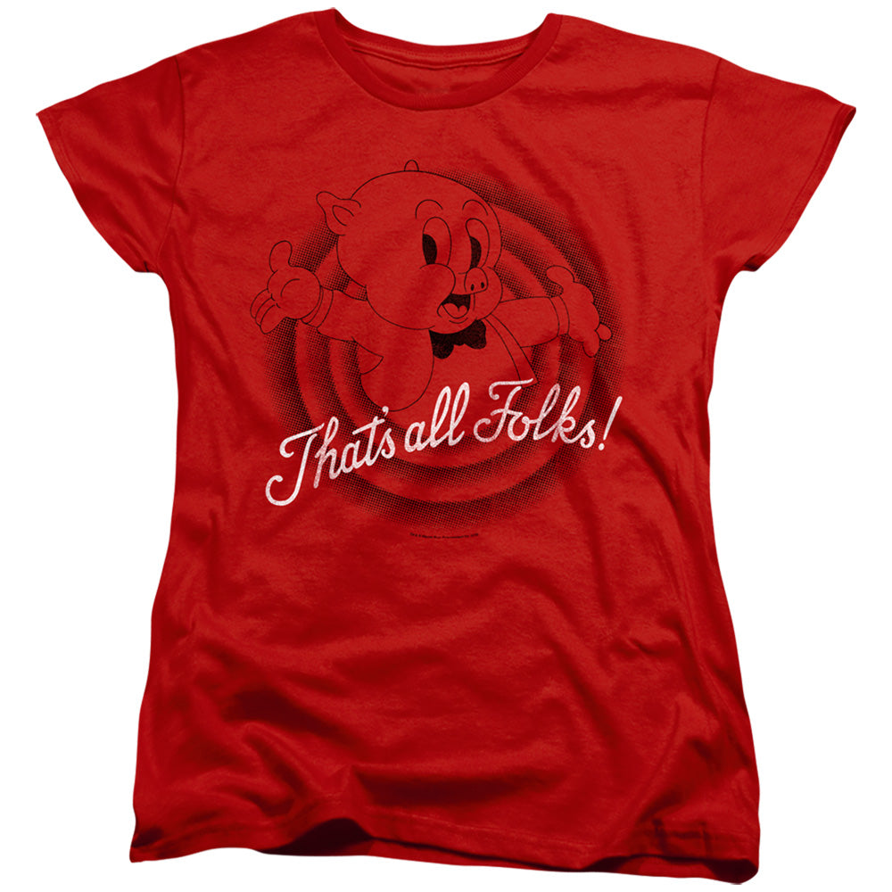 AN OFFCIALLY LICENSED LOONEY TUNES THATS ALL FOLKS WOMEN'S REGULAR FIT T-SHIRT RED