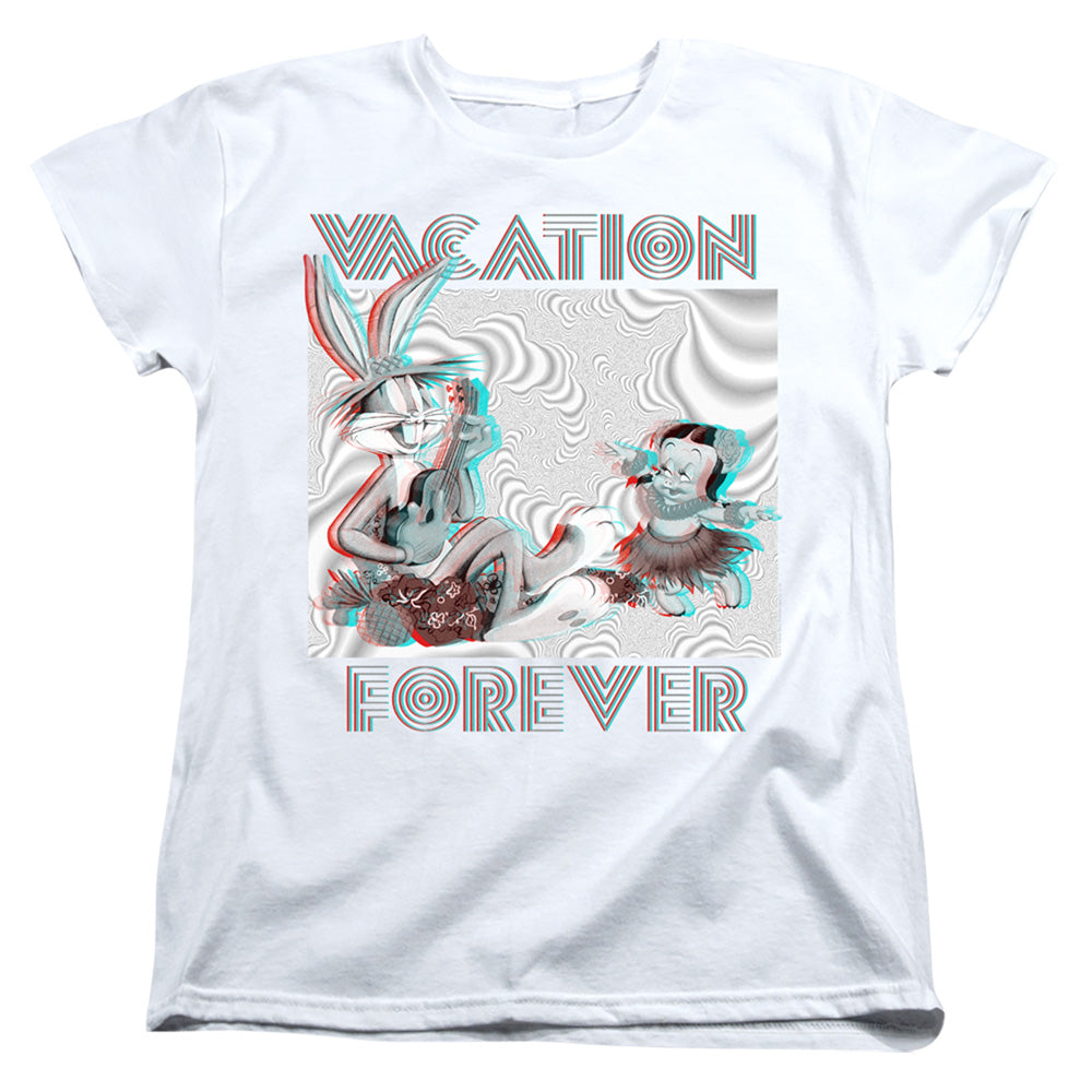 AN OFFCIALLY LICENSED LOONEY TUNES VACATION FOREVER WOMEN'S REGULAR FIT T-SHIRT WHITE
