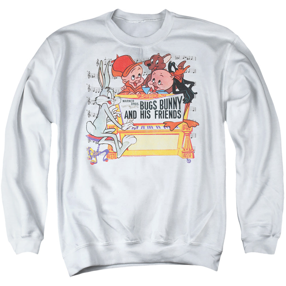 AN OFFCIALLY LICENSED LOONEY TUNES BUGS AND FRIENDS ADULT UNISEX CREWNECK SWEATSHIRT WHITE