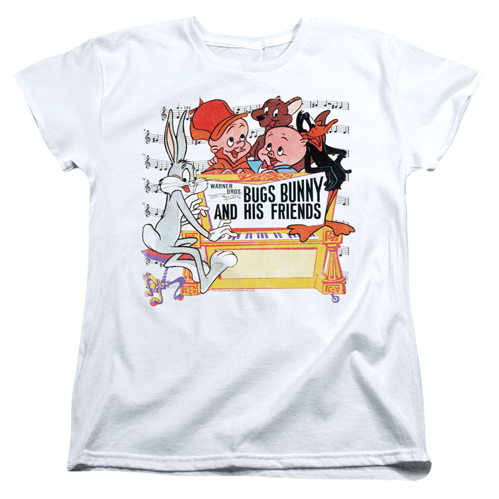 AN OFFCIALLY LICENSED LOONEY TUNES BUGS AND FRIENDS WOMEN'S REGULAR FIT T-SHIRT WHITE