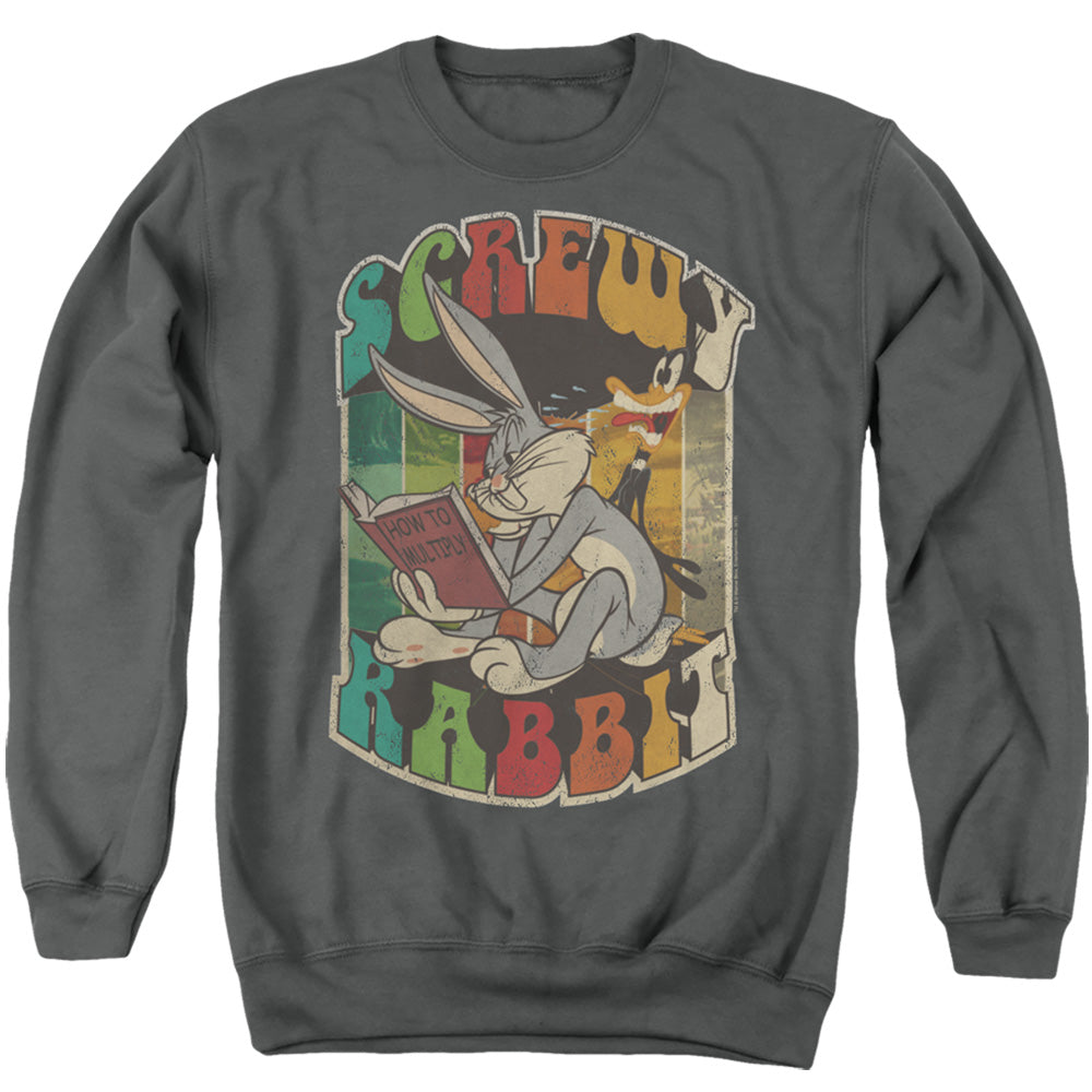 AN OFFCIALLY LICENSED LOONEY TUNES SCREWY RABBIT ADULT UNISEX CREWNECK SWEATSHIRT CHARCOAL