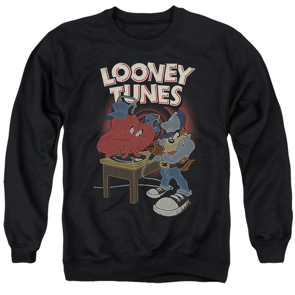 AN OFFCIALLY LICENSED LOONEY TUNES DJ LOONEY TUNES ADULT UNISEX CREWNECK SWEATSHIRT BLACK